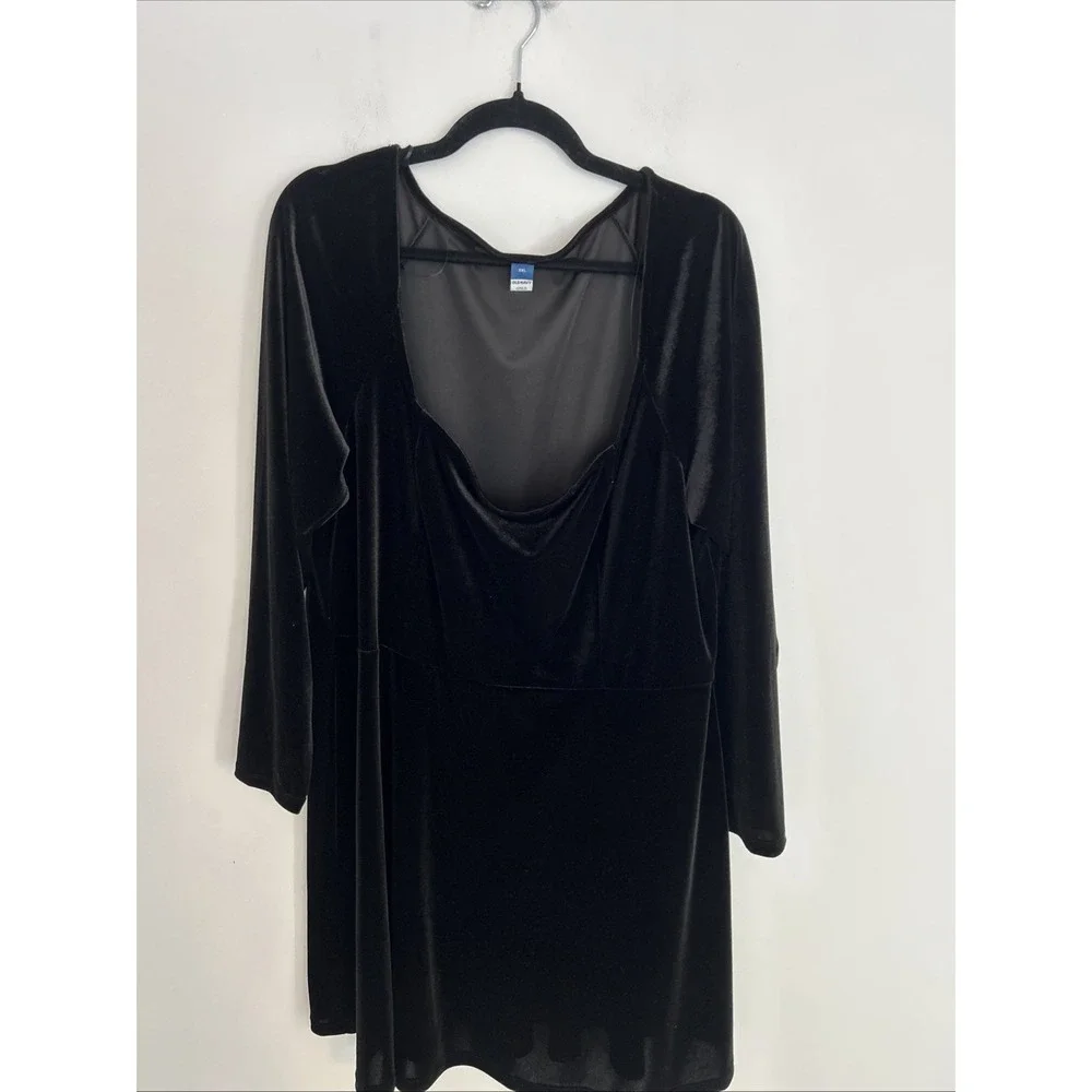 Old Navy Fit & Flare Velvet Mini Dress Size XXL Black Square Neck Long Sleeve